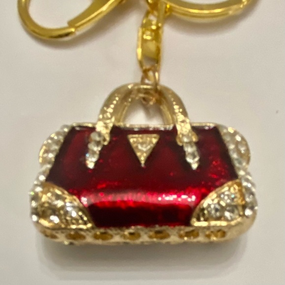 2- Way Red Enamel Rhinestone Handbag Charm- Key chain - Picture 6 of 10